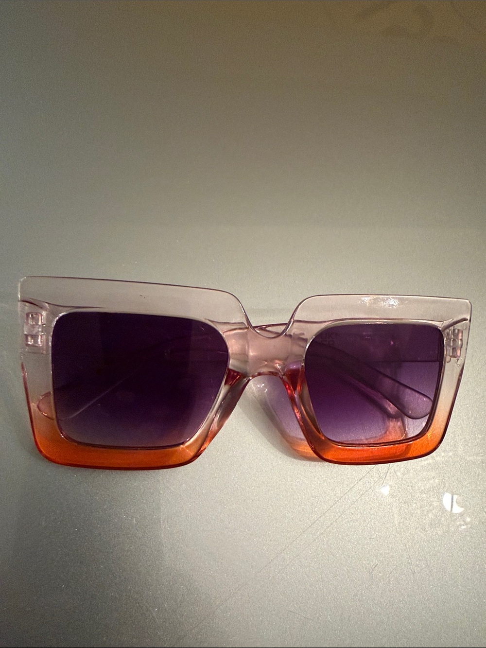 Women’s Square Gradient Pink-Orange Sunglasses with Purple Lenses